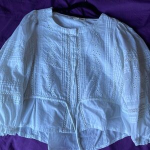 Joie White Eyelet Pintuck Peasant Blouse